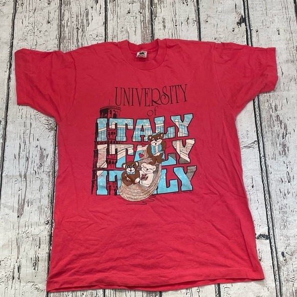 Vintage 90s University of Italy 1990s Vacation Travel Tee Top Shirt - Picture 1 of 8